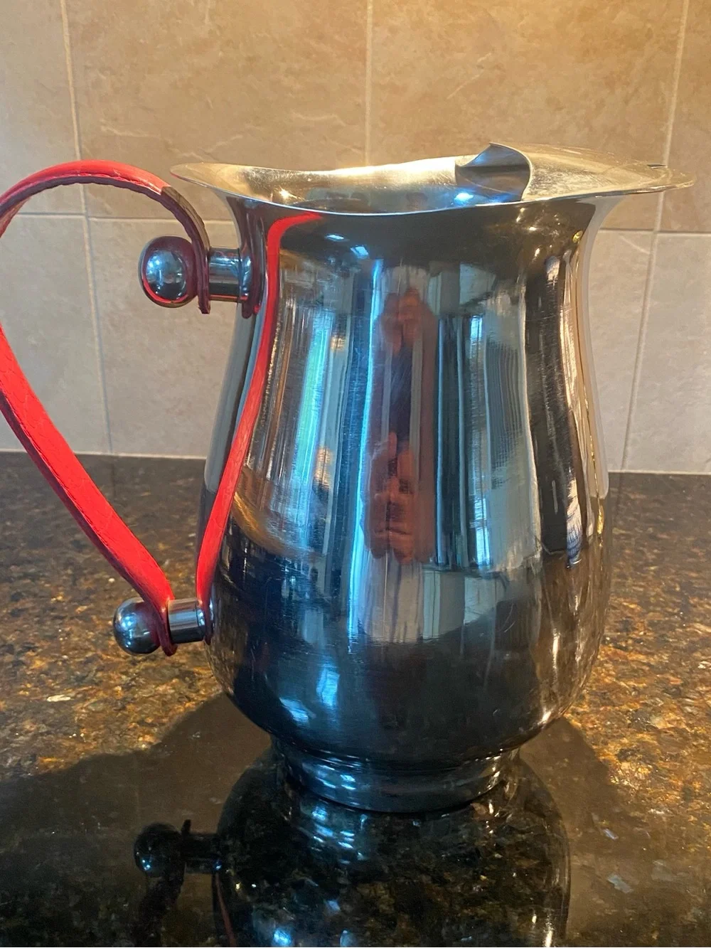 Source Unknown Stainless Steel Pitcher with Red Handle